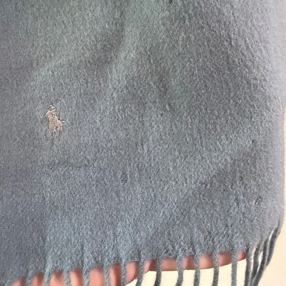 Polo Ralph Lauren Scarf Unisex OS Blue 100% Cashmere Made in England Fringe FLAW